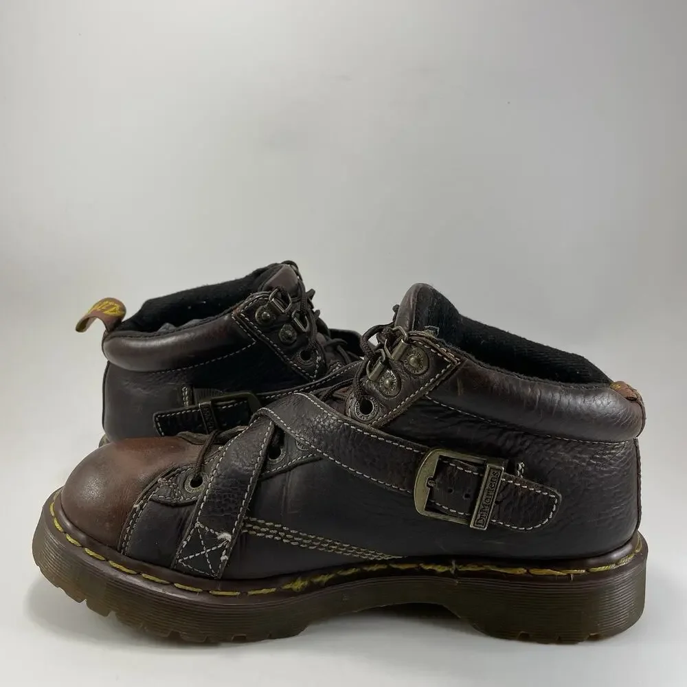 Dr. Martens 9946 Brown Leather Strap Boots Y2K Chunky Platform 10 UK, 11 US Goth